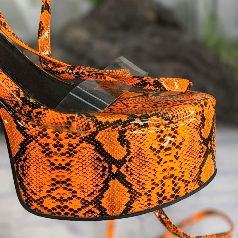 Shane Justin Anaconda Exotic Dancer Gladiator Platform Stripper Heel Neon Orange - Picture 13 of 14